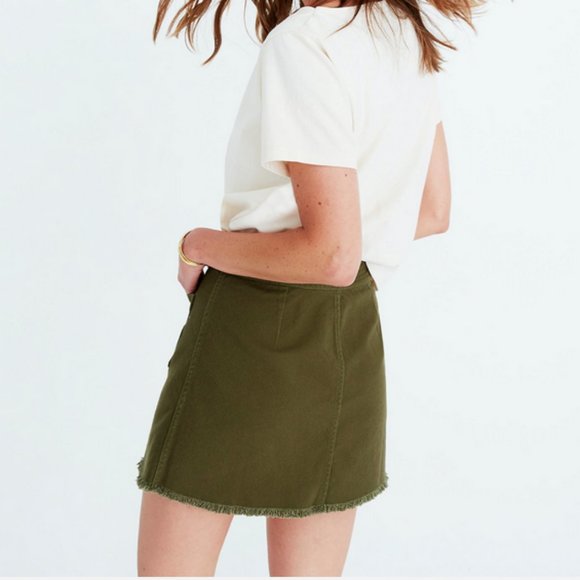 MADEWELL KALE GREEN RAW HEM POCKET STRETCH A-LINE MINI SKIRT - Picture 4 of 5